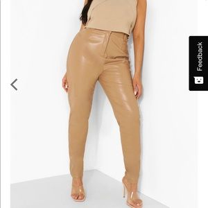 Plus Leather Pu Slim Straight Leg Pants (Tan)